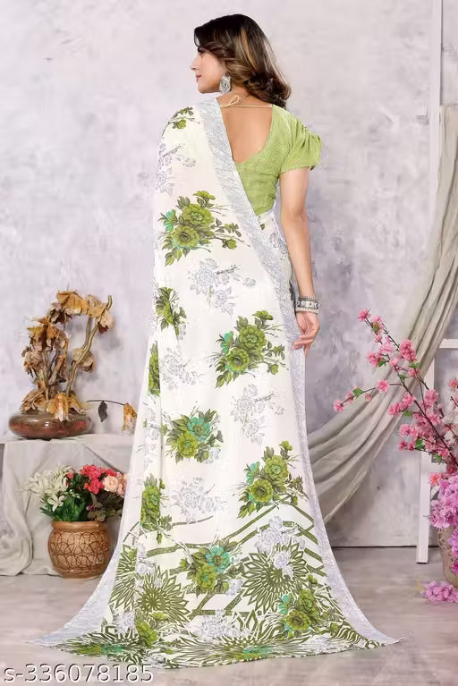 Daily use Trendy Printed Georgette Saree with Blouse Material
