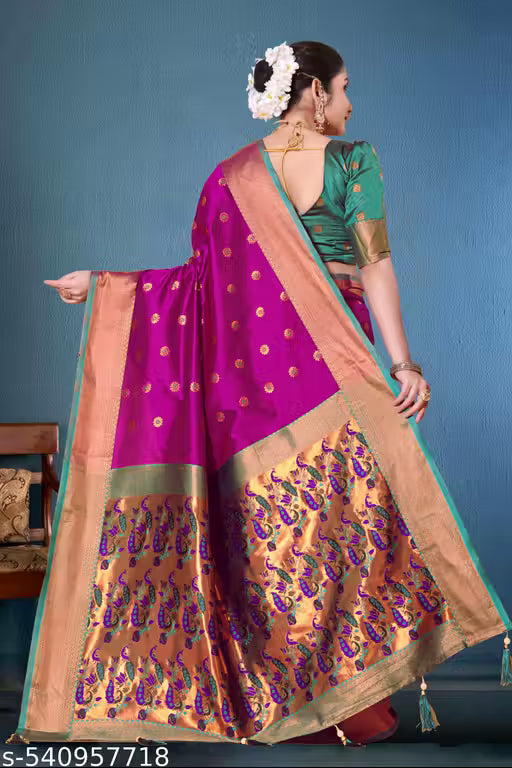 TRENDING PAITHANI RICH PALLU SILK SAREE WITH BLOUSE (PINK)