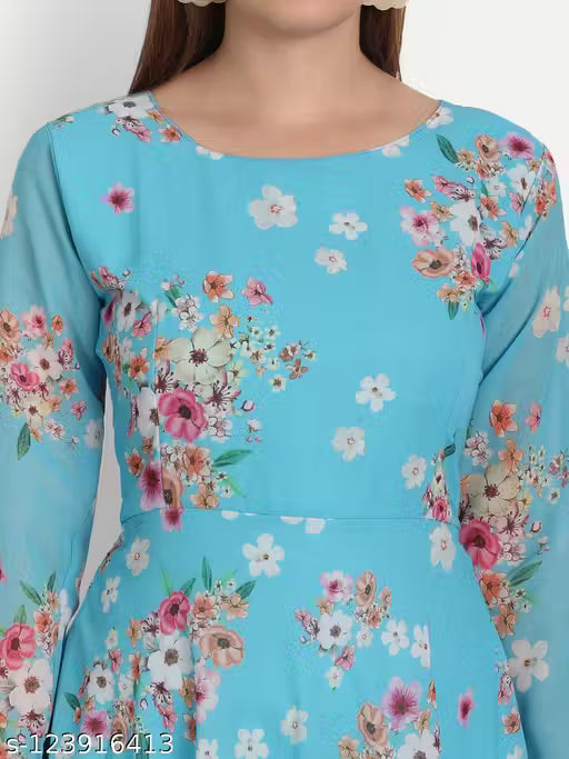 sky blue colour printed georgette dress