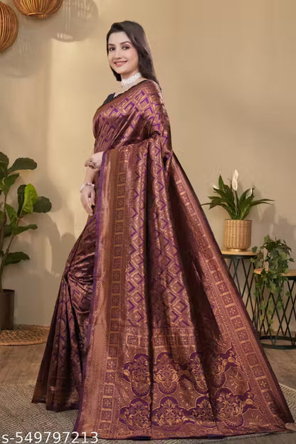 Graceful Banarasi Silk Blend Saree with Blouse for Women – Wedding & Party Outfit