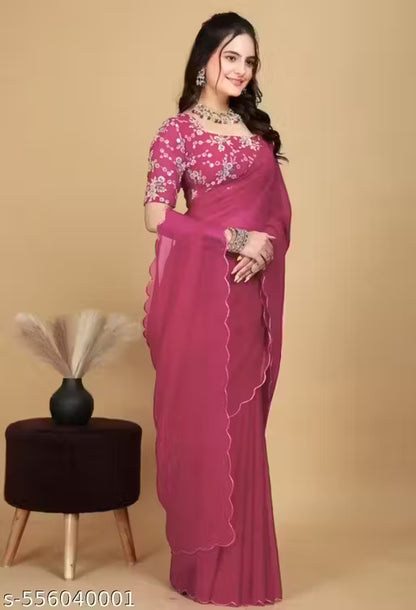 New fashion Saree with Floral Print and Embroidery