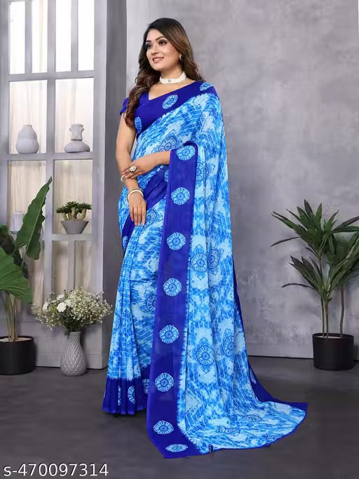 Georgette Printed Saree with Blouse Piece
