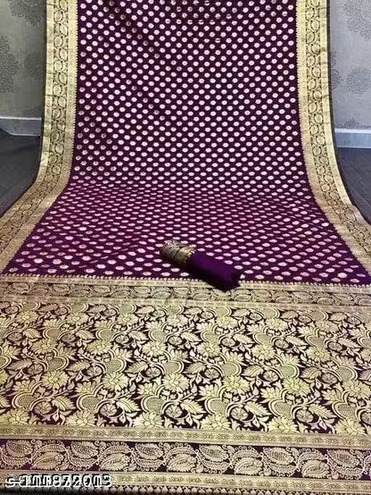 Banarasi Silk Blend Saree with Zari Work & Blouse