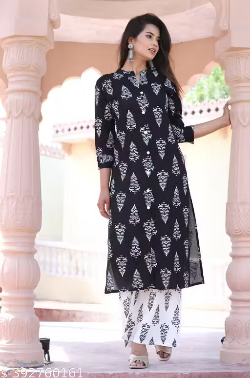 Woman And Girls Rayon Fabric Printed Kurti With Palszo Set