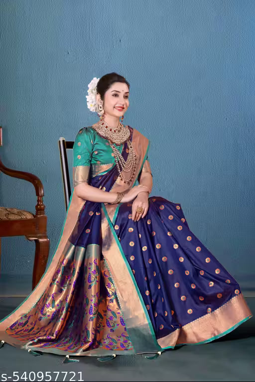 TRENDING PAITHANI RICH PALLU SILK SAREE WITH BLOUSE(BLUE)