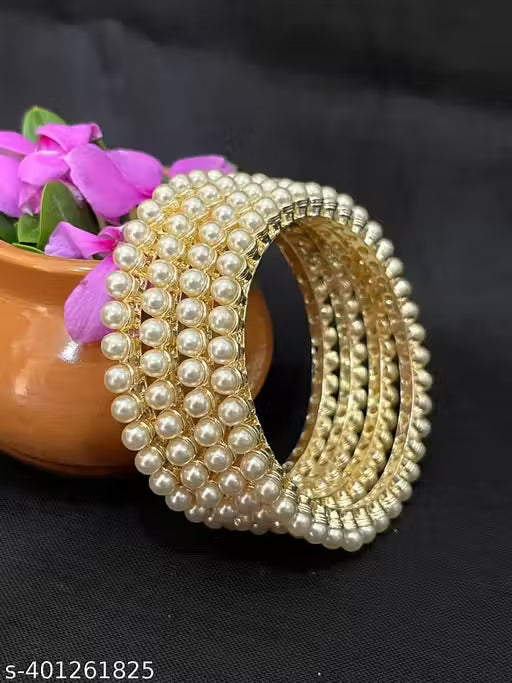 PEARLS WORK 4PCS GOLD PLATED BANGLES SETS
