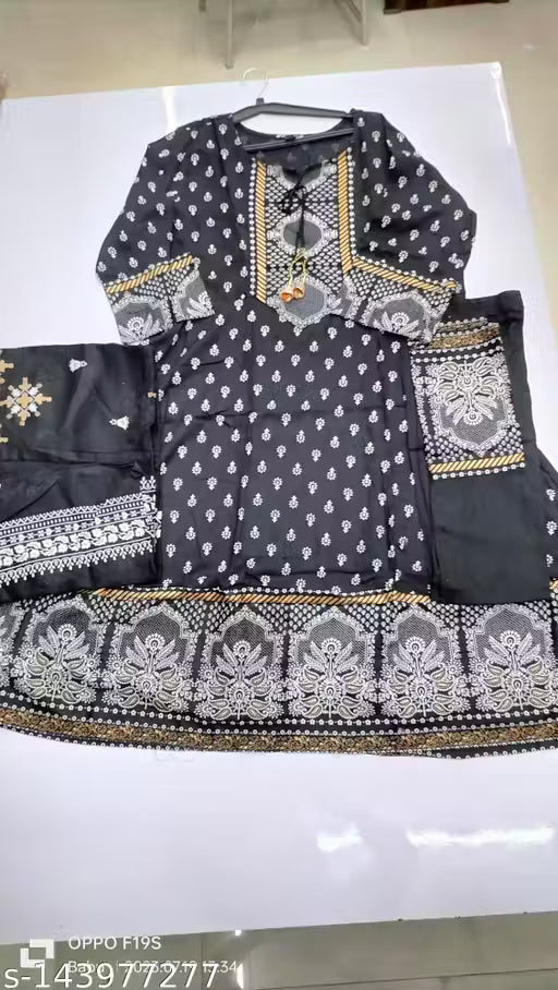 Women's Rayon Kurti With Dupatta And Bottom wear 3 Piece Set