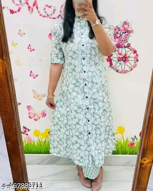 Rayon Long Nayra Cut Kurta And Plazo Settraditional