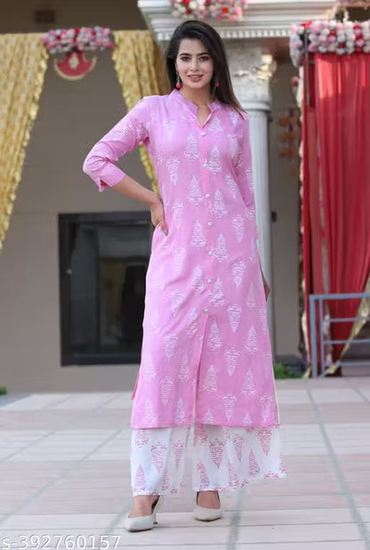 Rayon Printed Kurti with Palazzo Set