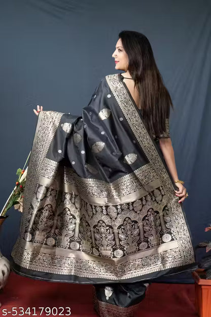 Women's Kanchipuram Pure Silk Saree with Zari-black