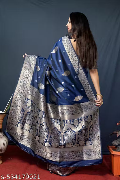 Women's Kanchipuram Pure Silk Saree with Zari-blue