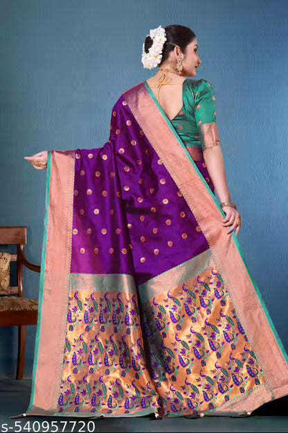 PAITHANI RICH PALLU SILK SAREE WITH BLOUSE(PURPLE)