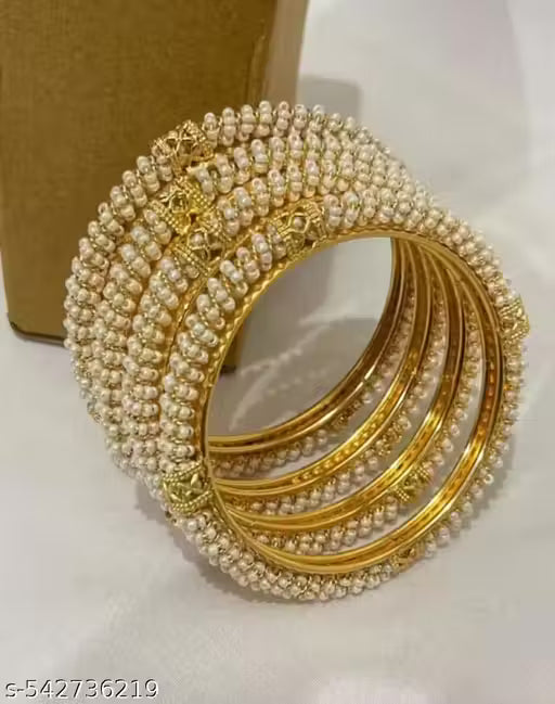 PEARLS WORK GOLD 4PCS BANGLES SETS