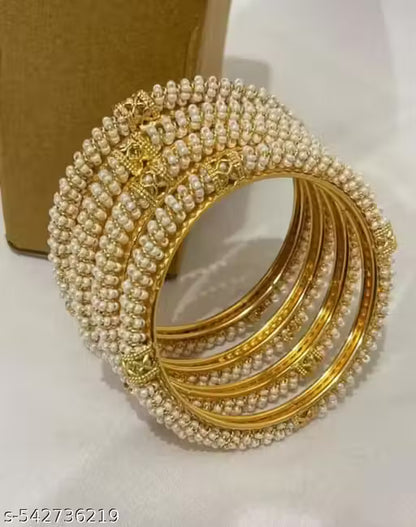 PEARLS WORK GOLD 4PCS BANGLES SETS