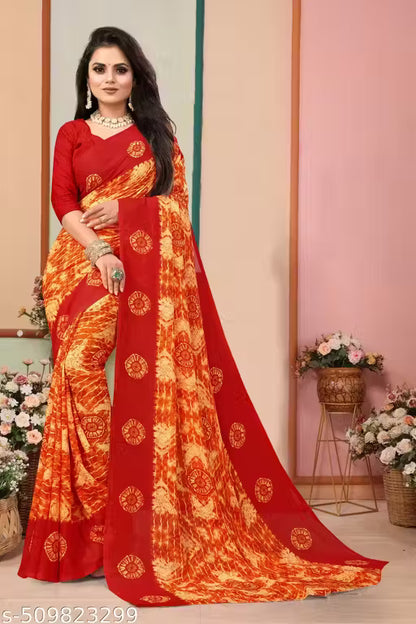 Bollywood Style Floral Printed Saree For Women with Unstitch Blouse Piece