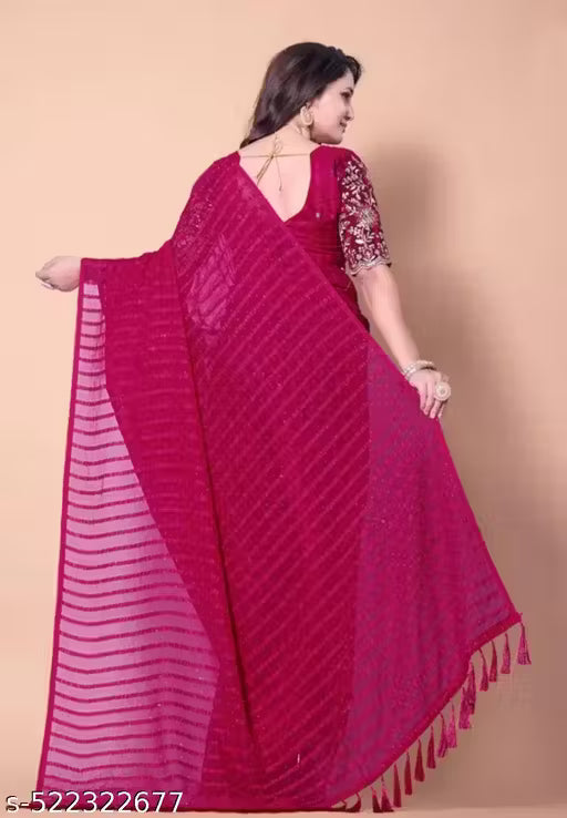 Rani Pink Chiffon Saree with Embroidered Blouse