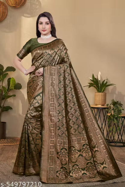 Designer Banarasi Silk Blend Saree with Blouse for Bridal, Reception & Occasions