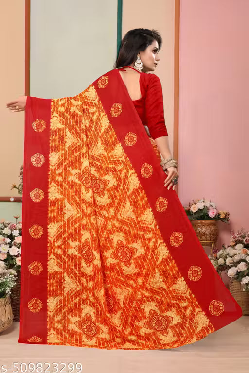 Bollywood Style Floral Printed Saree For Women with Unstitch Blouse Piece