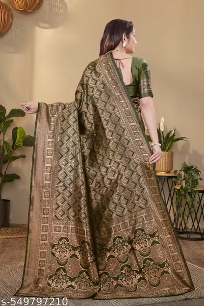 Designer Banarasi Silk Blend Saree with Blouse for Bridal, Reception & Occasions