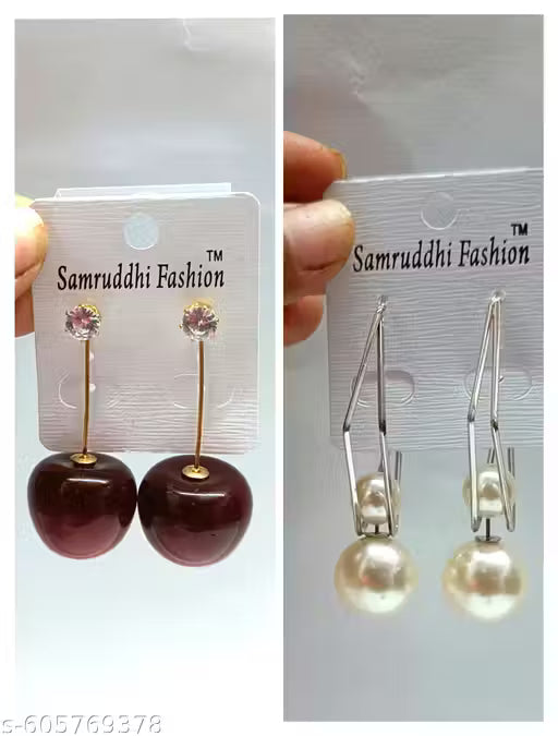 Elegant Pearl Drop Earrings & Trendy Cherry Design Earrings