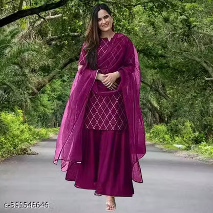 WOMEN'S PRINTED DAILY WEAR KURTA WITH SARARA SET