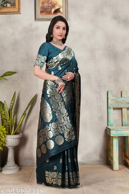 Elegant Blue Kanjivaram Silk Saree with Zari