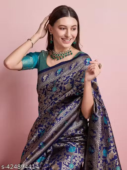 Seagreen Banarasi Silk Saree with Blouse