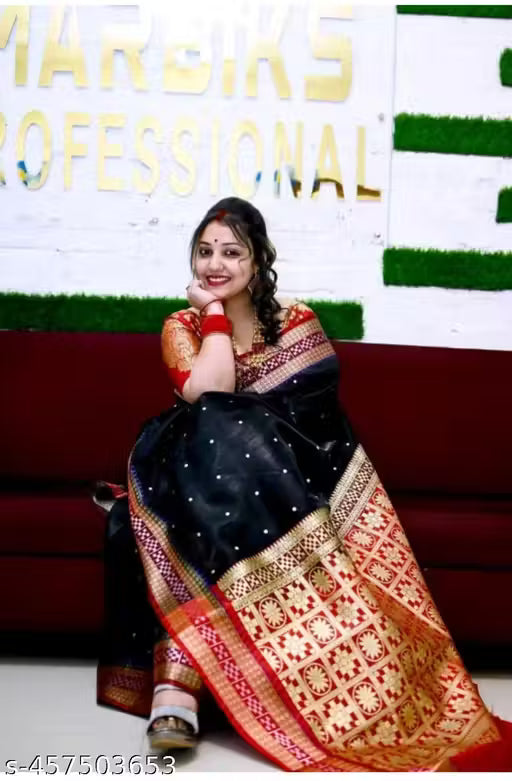Black Sambalpuri Silk Saree with Red Border