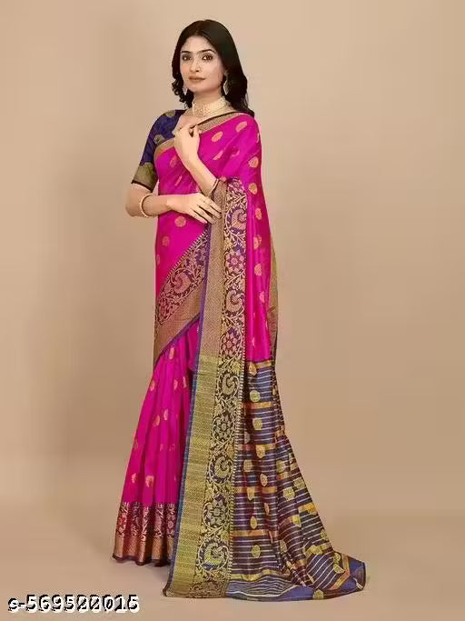 Pink Banarasi Silk Saree with Blouse