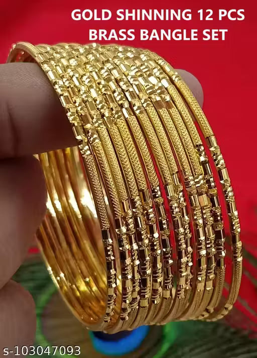 GOVINDAM GOLD SHINNING 12 PCS BRASS BANGLE SET