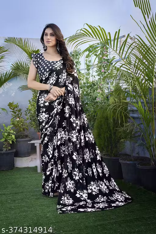 Party Wear Bollywood Style Floral Printed Saree with Unstitch Blouse Piece