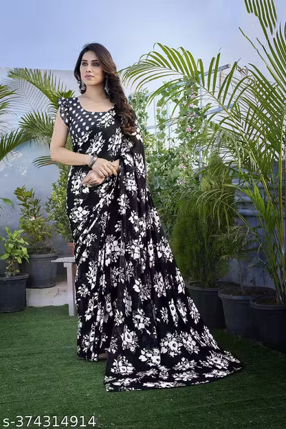 Party Wear Bollywood Style Floral Printed Saree with Unstitch Blouse Piece