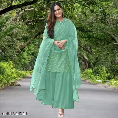 WOMEN'S PRINTED DAILY WEAR KURTA WITH SARARA SET