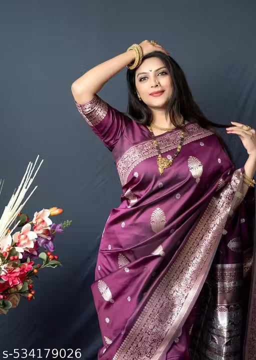 Women's Kanchipuram Pure Silk Saree with Zari-perpule