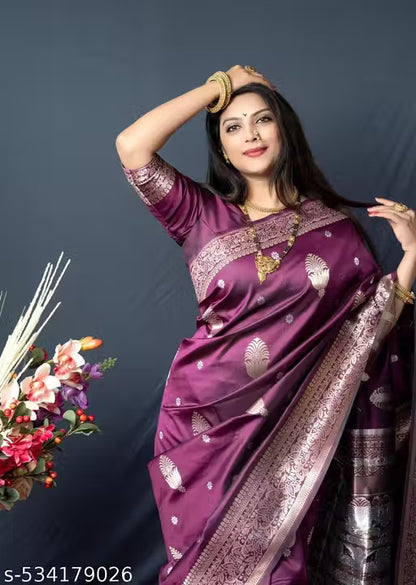 Women's Kanchipuram Pure Silk Saree with Zari-perpule