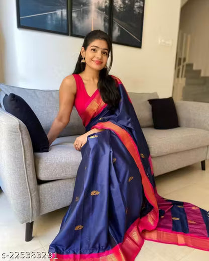 Paithani Cotton silk saree peacock butti latest Paithani saree