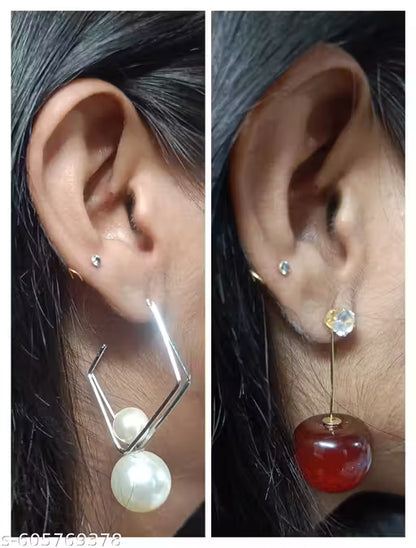 Elegant Pearl Drop Earrings & Trendy Cherry Design Earrings