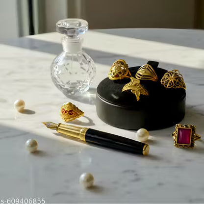 Designer Gold Plated Ring Set – 6 Antique Traditional Rings Combo