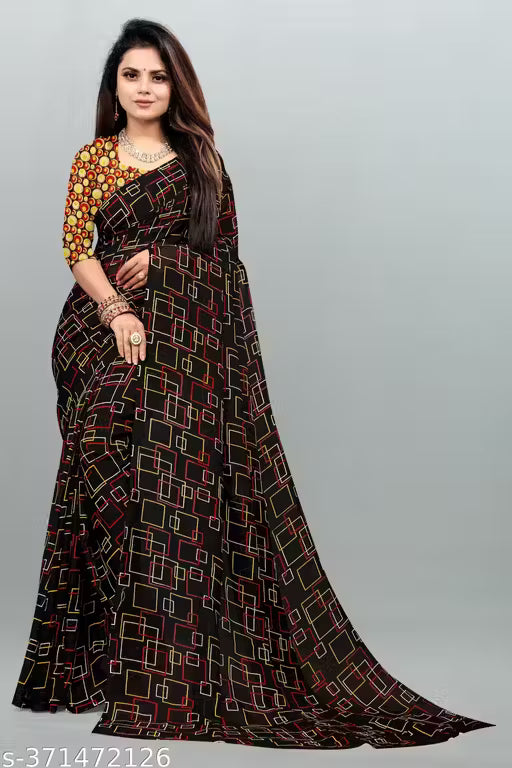 Bollywood Style Floral Printed Saree For Women with Unstitch Blouse Piece