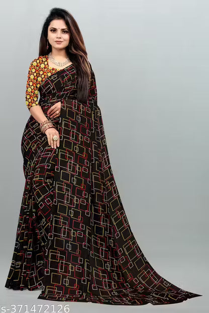 Bollywood Style Floral Printed Saree For Women with Unstitch Blouse Piece