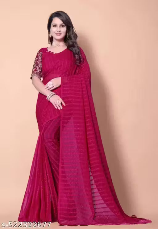 Rani Pink Chiffon Saree with Embroidered Blouse