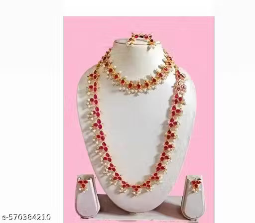 Shimmering pink short and long necklace and chain for women