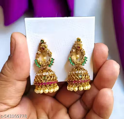 Designer Gold Plated Jhumka Earrings for Women & Girls