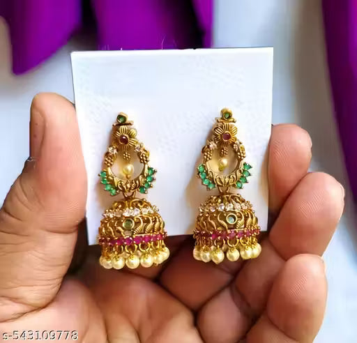 Designer Gold Plated Jhumka Earrings for Women & Girls