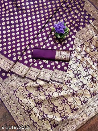 Banarasi Silk Blend Saree with Zari Work & Blouse