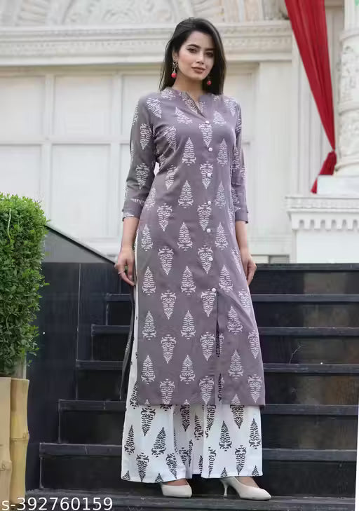 Woman And Girls Rayon Fabric Printed Kurti With Palszo Set