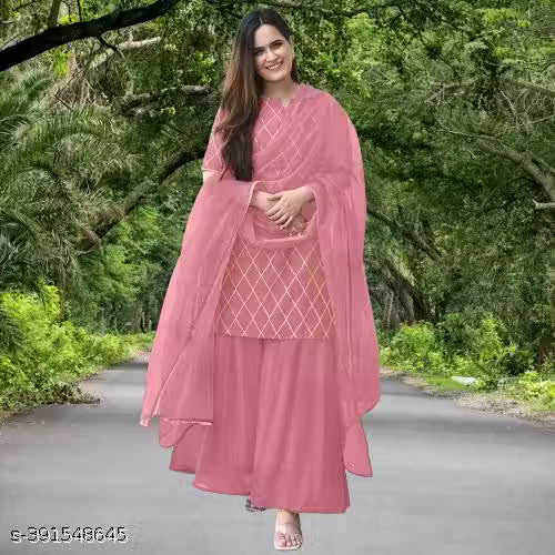 WOMEN'S PRINTED DAILY WEAR KURTA WITH SARARA SET