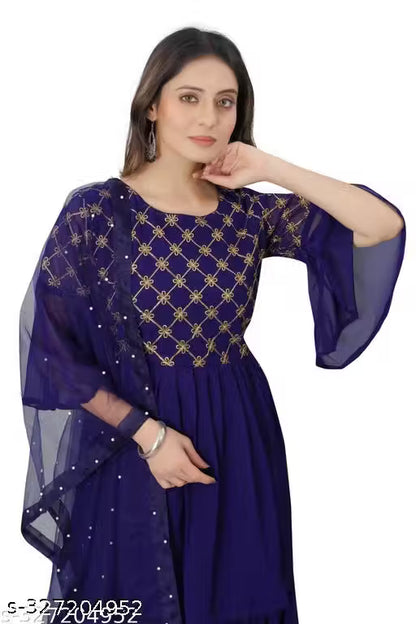 Graceful Georgette Embroidered Sharara Set-Blue