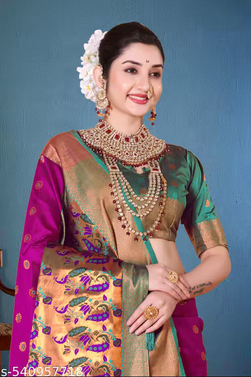 TRENDING PAITHANI RICH PALLU SILK SAREE WITH BLOUSE (PINK)