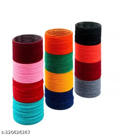 Non-Precious Metal Base Metal with Velvet worked Glossy Finished Bangle Set For Women and Girls, (MultiColour), Pack Of 144 Bangle Set